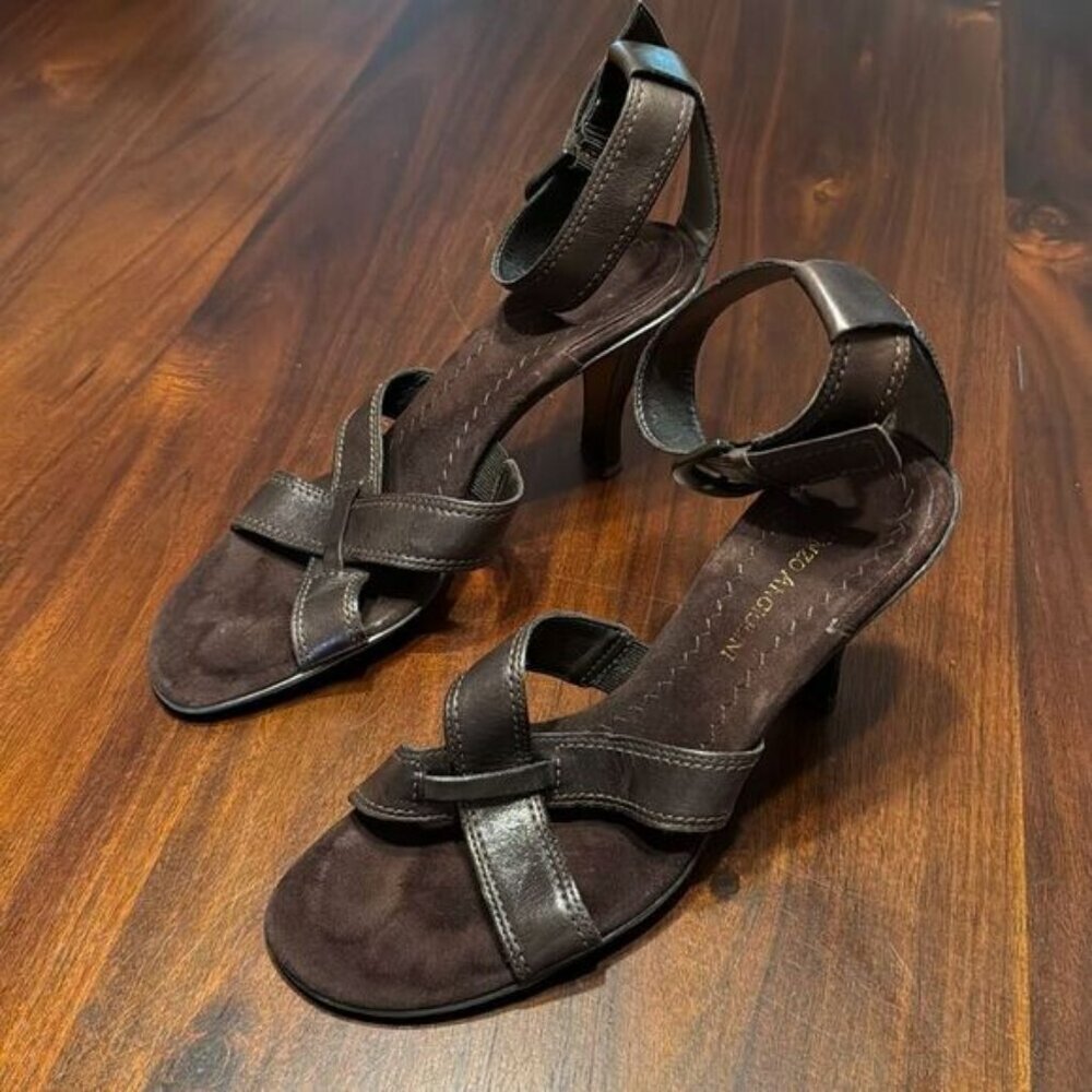 Enzo Angiolini Brown Leather T Strap Heels Pumps Women’s US 8.5M